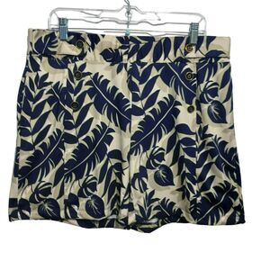Robert Louis Hawaiian Leaf Print Womens Shorts XL Button Detail Navy & Beige